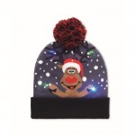 Gorro de punto navideño iluminado con 6 LED en acrílico elástico suave color azul