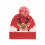 Gorro de punto navideño iluminado con 6 LED en acrílico elástico suave color rojo