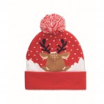 Gorro de punto navideño iluminado con 6 LED en acrílico elástico suave color rojo tercera vista