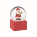 Bola de cristal pequeña con un Papá Noel dentro con base de poliresina color rojo