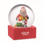 Bola de cristal con un Papá Noel dentro con base de poliresina color rojo tercera vista principal