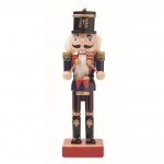 Colgate navideño de madera en forma del clásico Cascanueces grande color azul cuarta vista