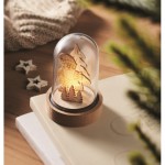 Adorno de Navidad de madera en carcasa transparente con luz LED color madera vista bodegón