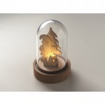 Adorno de Navidad de madera en carcasa transparente con luz LED color madera vista fotografía tercera vista