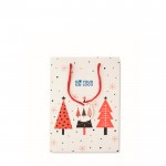 Bolsa de regalo de papel con temática de Navidad tamaño mediano color blanco vista de impresión