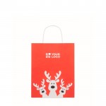 Bolsa de regalo navideña de papel en tamaño pequeño hecho en EU color rojo vista de impresión