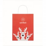Bolsa de regalo navideña de papel en tamaño pequeño hecho en EU color rojo vista principal tercera vista