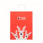 Bolsa de regalo navideña de papel en tamaño grande hecho en EU color rojo vista de impresión