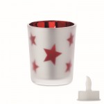 Vela luz LED en frasco de cristal con estrellitas navideñas color rojo