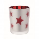 Vela luz LED en frasco de cristal con estrellitas navideñas color rojo sexta vista
