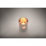 Vela luz LED en frasco de cristal con estrellitas navideñas color plateado mate vista fotografía cuarta vista