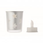 Vela luz LED en frasco de cristal con estrellitas navideñas color plateado mate quinta vista