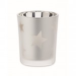 Vela luz LED en frasco de cristal con estrellitas navideñas color plateado mate sexta vista