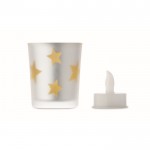 Vela luz LED en frasco de cristal con estrellitas navideñas color dorado quinta vista