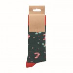 Par de calcetines estilo navideño color verde vista etiqueta