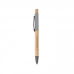 Bolígrafo de bambú con detalles de color en aluminio tinta azul color gris vista de impresión