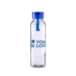 Botella de cristal con tapón y correa de silicona a juego 500ml color azul claro vista de impresión