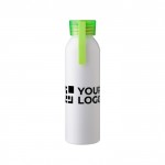 Botella de aluminio reciclado mate con tapón y correa a juego 650ml color verde claro vista de impresión