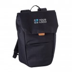 Mochila para portátil con detalle PU en solapa y cierre metálico 15'' color negro vista de impresión