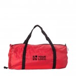 Bolsa deportiva de lona plegable con amplio compartimiento color rojo vista de impresión