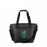 Bolsa térmica de poliéster con cierre de velcro y correa de hombro color negro vista de impresión