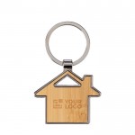 Llavero hecho de bambú y zinc en forma de casa personalizable color marrón vista de impresión
