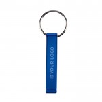 Llavero abridor de aluminio reciclado con soporte para el teléfono color azul ultramarino vista de impresión