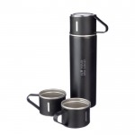 Termo doble pared de acero inoxidable de 420ml con 2 tazas de 150ml color negro vista de impresión