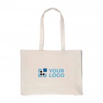 Bolsa de la compra de algodón natural Oeko-Tex® con fuelle 280 g/m2 color caqui vista de impresión