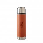 Termo de acero inoxidable con funda extraíble de cuero 400ml color marrón vista de impresión