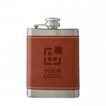 Petaca de acero inoxidable con funda de cuero marrón 100ml color marrón vista de impresión