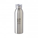 Botella de acero inoxidable reciclado con tapa y correa a juego 650ml color plateado vista de impresión