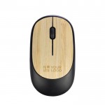 Ratón inalámbrico negro con detalles de bambú para personalizar color negro vista de impresión