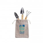 Bolsa de algodón con set de 3 herramientas para el jardín color caqui vista de impresión