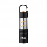 Linterna COB de aluminio con 3 funciones de luz y mosquetón color negro vista de impresión