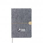 Libreta de fieltro reciclado con cierre elástico hojas a rayas A5 color gris vista de impresión