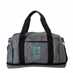 Bolsa de deporte de poliéster con compartimiento para zapatos color negro vista de impresión