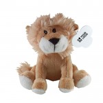 Peluche en forma de león sentado con etiqueta personalizable color marrón vista de impresión