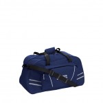 Bolsa deportiva de poliéster con bolsillo frontal con cremallera color azul vista de impresión