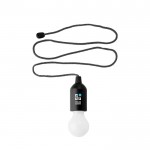 Bombilla LED personalizable de colores con cuerda colgante a juego color negro vista de impresión