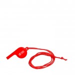 Clásico silbato de plástico colgante con cuerda a juego color rojo vista de impresión