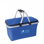 Cesta plegable de poliéster con empuñadora en espuma EVA para picnic color azul ultramarino vista de impresión