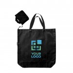 Bolsa de la compra de tela Oxford con estuche a juego para plegarla color negro vista de impresión