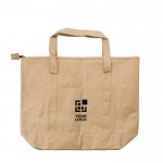 Bolsa nevera de papel laminado con interior de aluminio color marrón vista de impresión