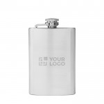 Petaca personalizable de acero inoxidable con tapón de rosca de 100ml color plateado vista de impresión