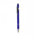 Bolígrafo de aluminio reciclado con acabado de caucho y puntero color azul primera vista