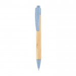 Bolígrafo de bambú con detalle a color color azul primera vista