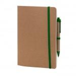 Libretas con tapa y bolígrafo de cartón color verde