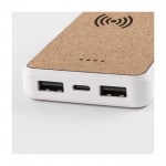 Powerbank y cargador inalámbrico reciclado con detalles de corcho 5W color blanco cuarta vista