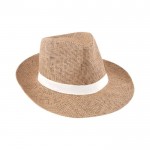 Sombrero de papel en color marrón con cinta blanca